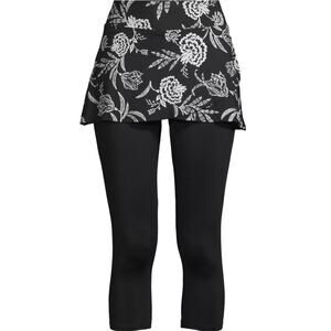 New LANDS' END Women's Black White High Waisted Modest Swim Leggings Size L